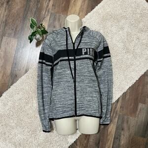 Victoria's Secret PINK Small Black White Heather Full Zip Hoodie Jacket
